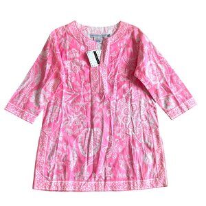 NWT Gretchen Scott Womens Sz S Pink & White Floral Tunic Dress 3/4 Sleeve